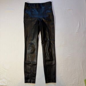 Zara Black Faux Leather Leggings Side Zip w/ Ankle Zip Women's Size XS‎